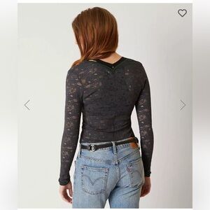 Free People Intimately C-A-M-I Lace Long Sleeve V-neck